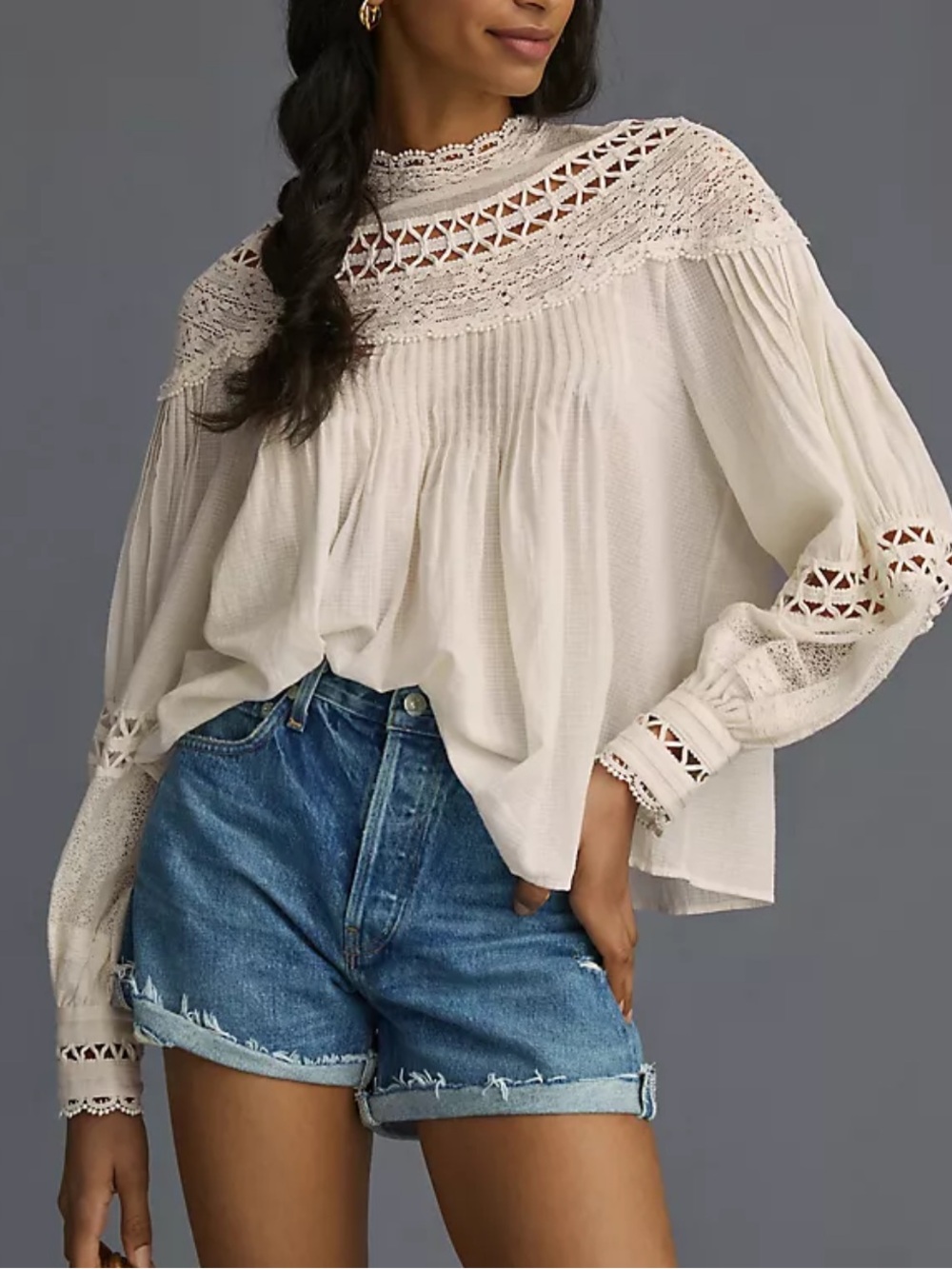 Let Me Be High Neck Lace Cream Victorian Style Blouse. Size Small. Retail $148